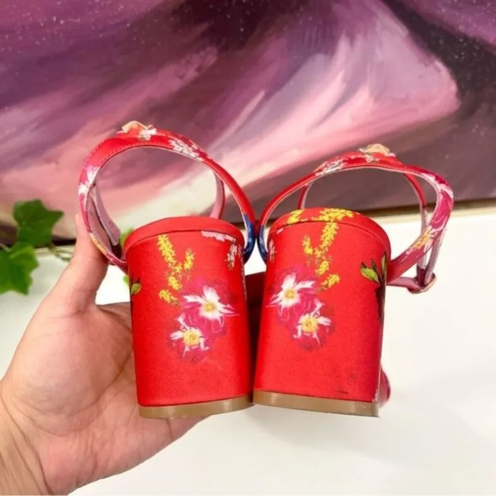 Ted Baker Rozie Block Heel Sandal in Berry Sundae Mix Satin Size EU 42 / US 11.5